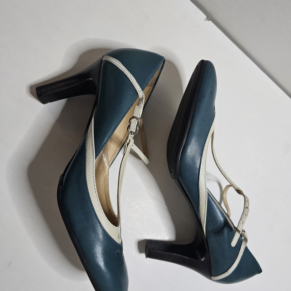 LOFT Women's Teal and Beige T-Strap Flats - Picture 13 of 15
